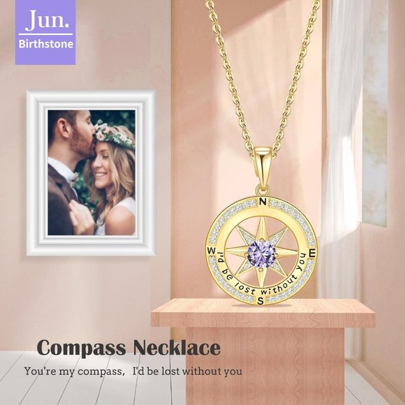 Meeshi Gold Compass Birthstone I'd be Lost Without You Necklace - Picture 3 of 6